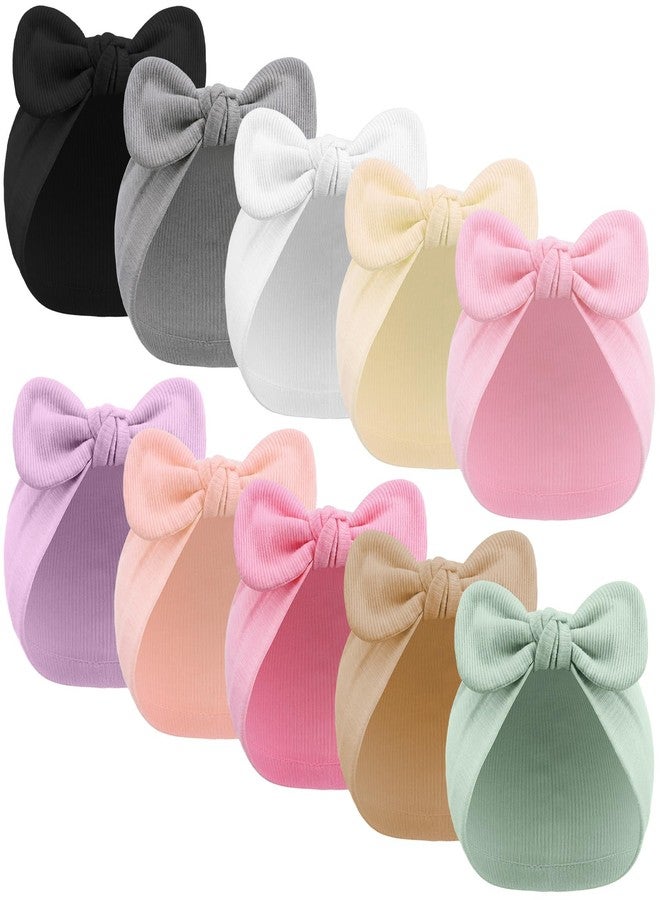 Velmitten 10 Pcs Preemie Hats Cotton Preemie Caps Bows Turban Premature Baby Boys Girls Hospital NICU Hat (Rabbit Ear Style) Black and White - Image 1